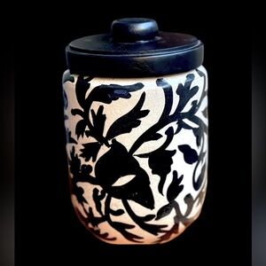 Unique Versatile Black and White Floral Ceramic Jar